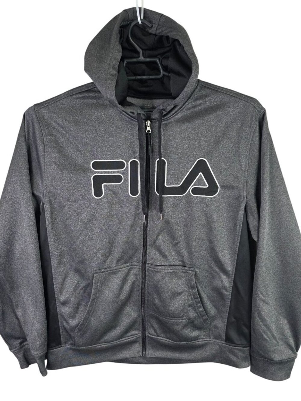 Mens Fila Gray Full Zip Hoodie Jacket Long Sleeve Drawstring Polyester Size L